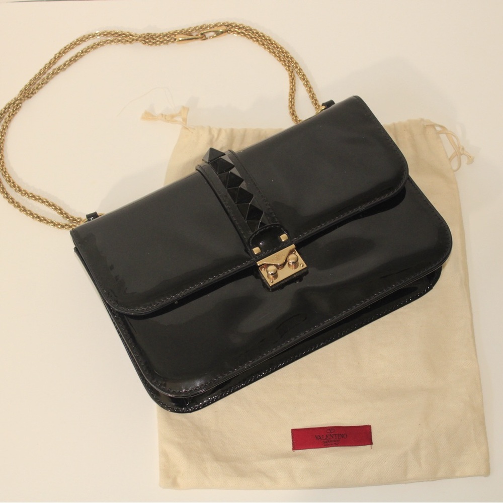 Valentino Garavani Black Clutch with Gold Chain